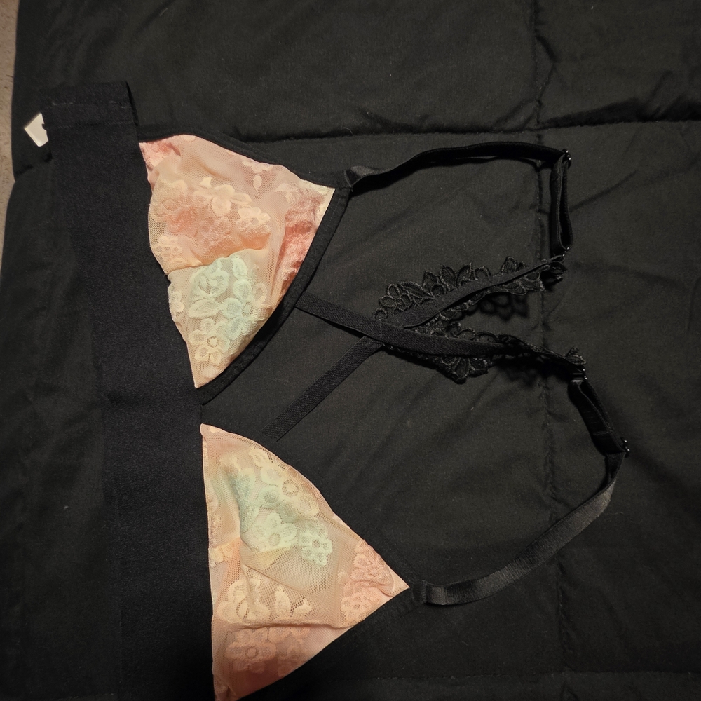 Lace Triangle Bralette - Black and Pastel